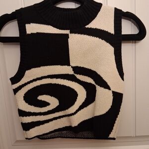 C/MEO Collective Black and Cream Abstract Tank Top